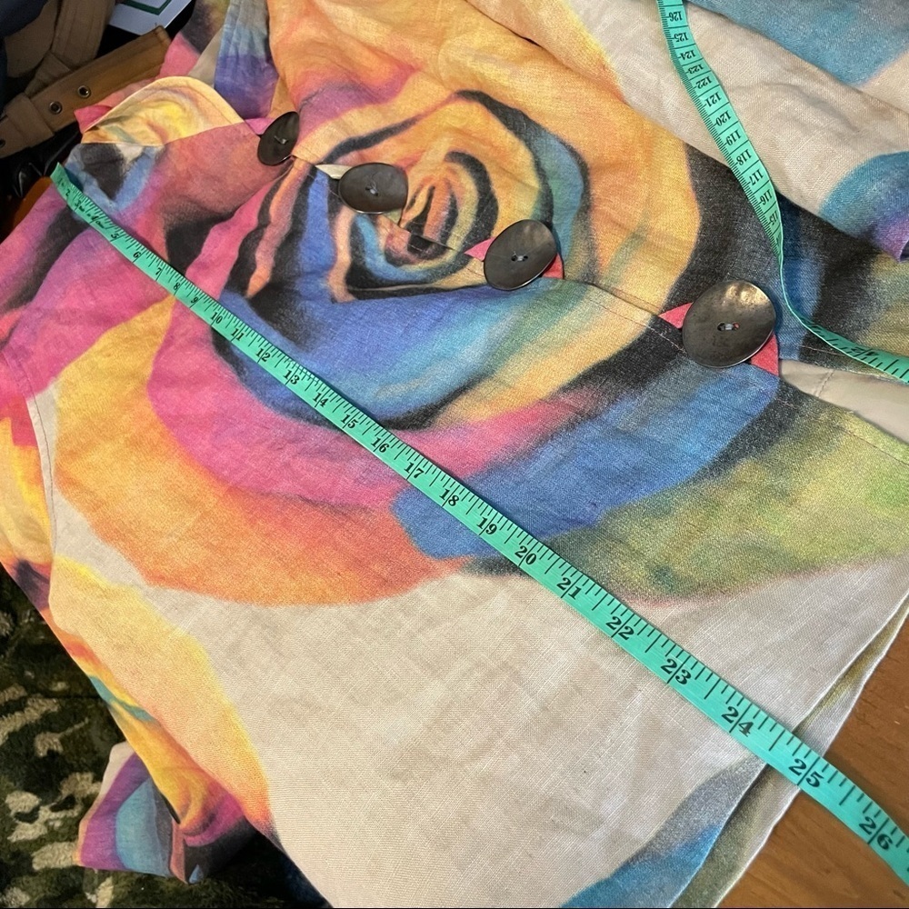 Caroline Rose 100% Linen floral Rose Abstract Art to Wear Blazer Jacket Womens L - Picture 7 of 8